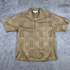 Tommy Bahama Shirt Men's Large Brown 100% Silk Button Up Floral Hawaiian